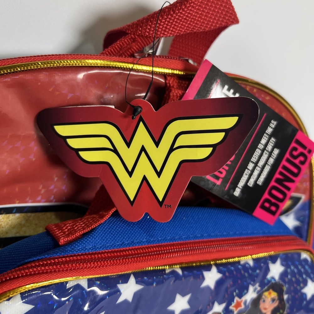 NWT DC Comics: Wonder Woman - "GRL PWR" Stars Backpack with Lunchbox - Bioworld - Picture 4 of 12